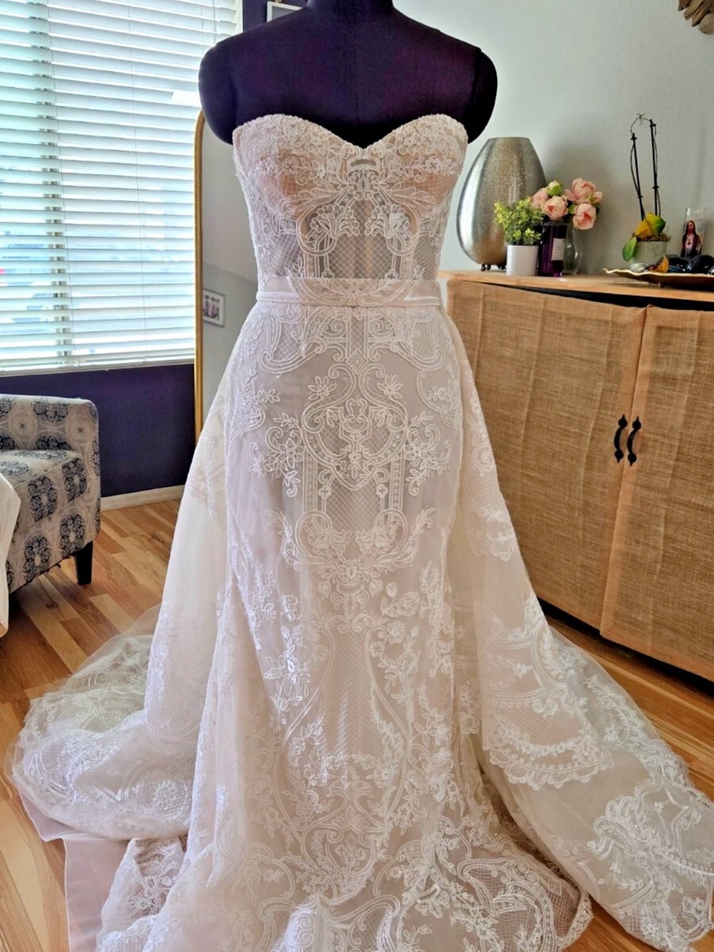 Lazaro Hepburn Strapless Lace Bridal Gown in Ivory
